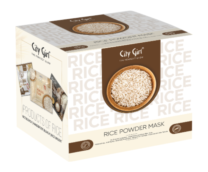 Box of City Girl Rice Powder Mask with rice image on a white background