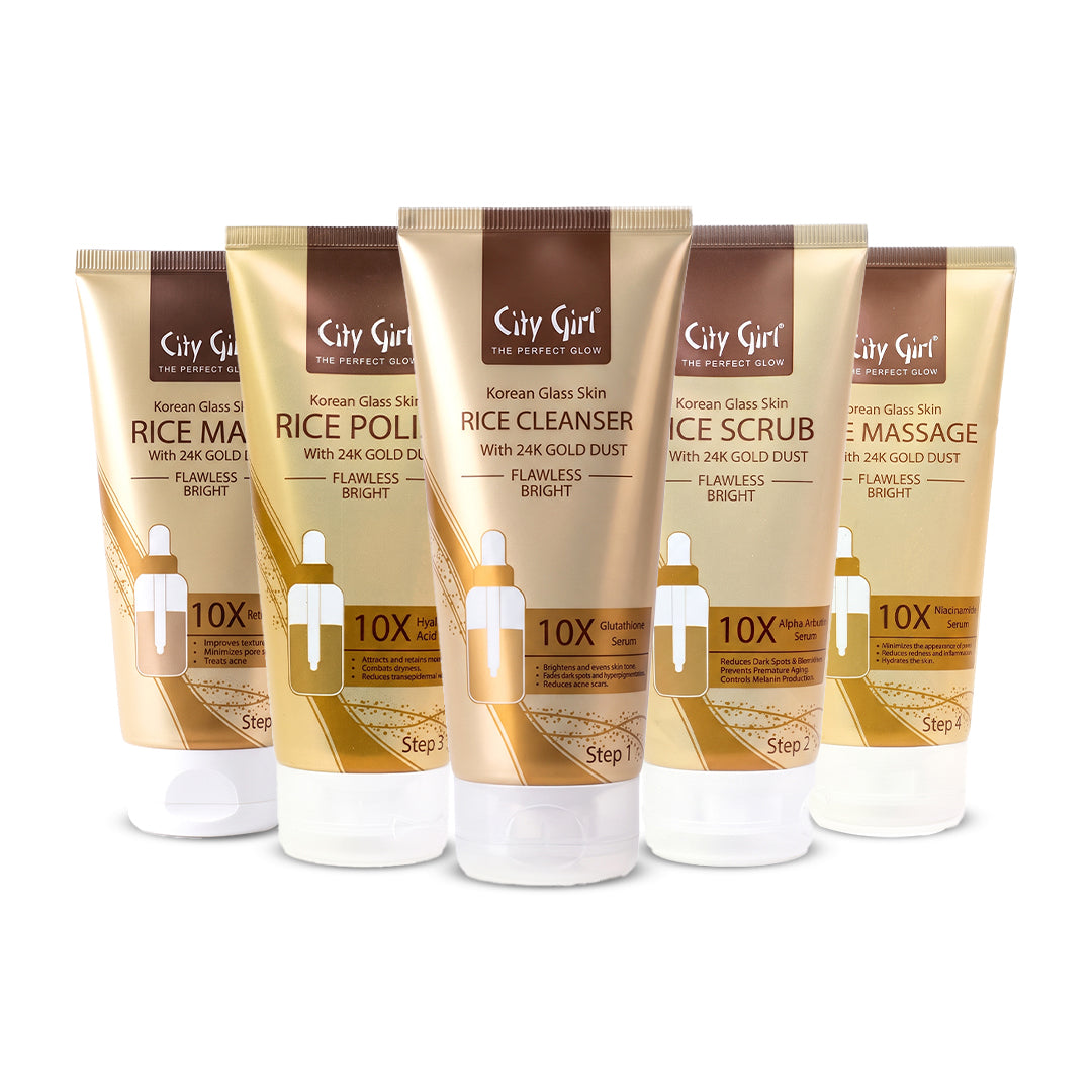 City Girl Korean Glass Skin 5 Steps Rice Facial Kit With 24K Gold Dust