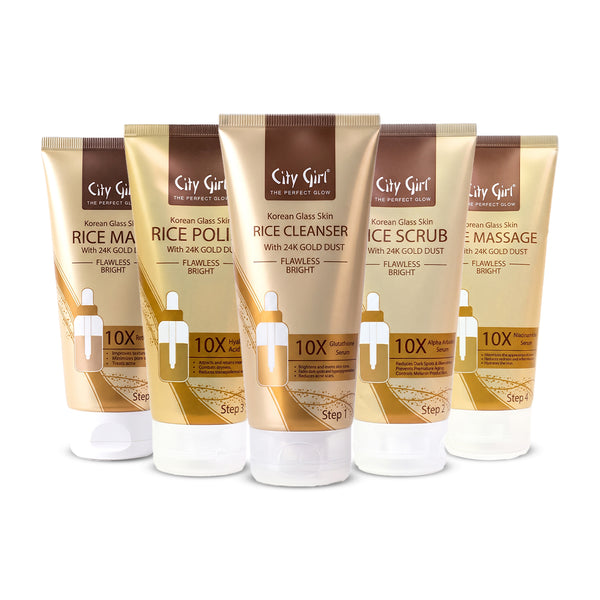 City Girl Korean Glass Skin 5 Steps Rice Facial Kit With 24K Gold Dust